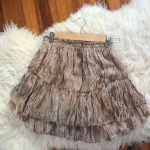 LoveShackFancy silk snake print ruffle mini EUC